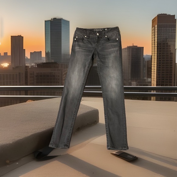 Miss Me Mid Rise Skinny 26 Charcoal Gray Whiskers - Picture 1 of 10